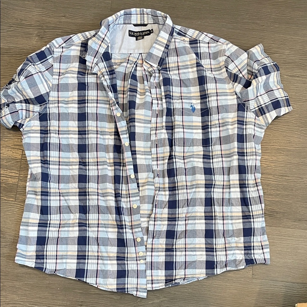 3XL U.S. Polo Assn. Men's Navy and White Plaid Shirt